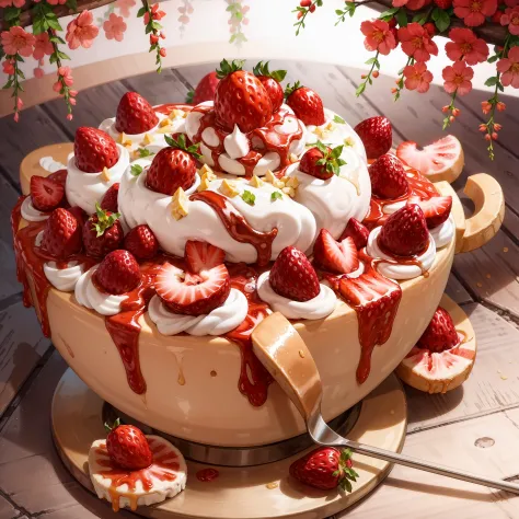 tmasterpiece，high high quality，top quality，creamy strawberries，foodphoto，delicacy，delicated，