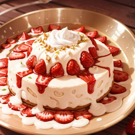 tmasterpiece，high high quality，top quality，creamy strawberries，foodphoto，delicacy，delicated，