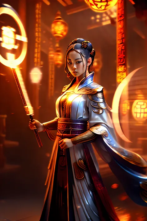 Best quality,masterpiece,ultra high res,(photorealistic:1.4),xiuxian,weapon,Detailed face,
1girl,solo,weapon,cleavage,(magic circle:1.2),xiuxian,upper body,Beautiful girl,full body,east asian architecture,sheath,architecture,