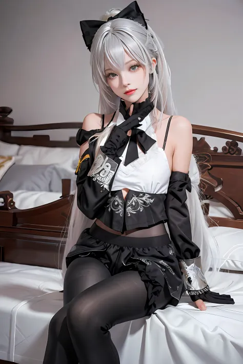 (((1 girl)),ray tracing,(dim lighting),[detailed background (bedroom)),((silver hair)),((silver hair)),(fluffy silver hair, plum...