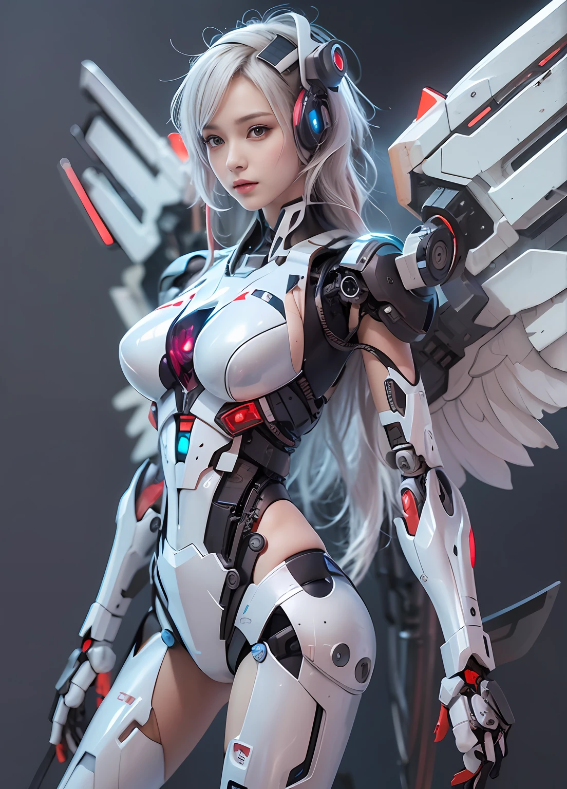 Top Qualität、Meisterstück、Eine hohe Auflösung、Arad-Frau in einem futuristischen Anzug mit Flügeln und Schwert, Mädchen in Mecha-Cyber-Rüstung, cyberpunk anime girl mech, Anime-Roboter gemischt mit Bio, mechanisiertes Walkürenmädchen, perfekte Anime-Cyborg-Frau, süßes Cyborg-Mädchen, weiblicher Mecha, Einfache futuristische Cyborg-Kaiserin, schönes Cyborg-Mädchen, schönes Roboter-Charakterdesign,((superrealistische Details))， Realistisches Character Art Rendering 8 K, Anime-Roboter