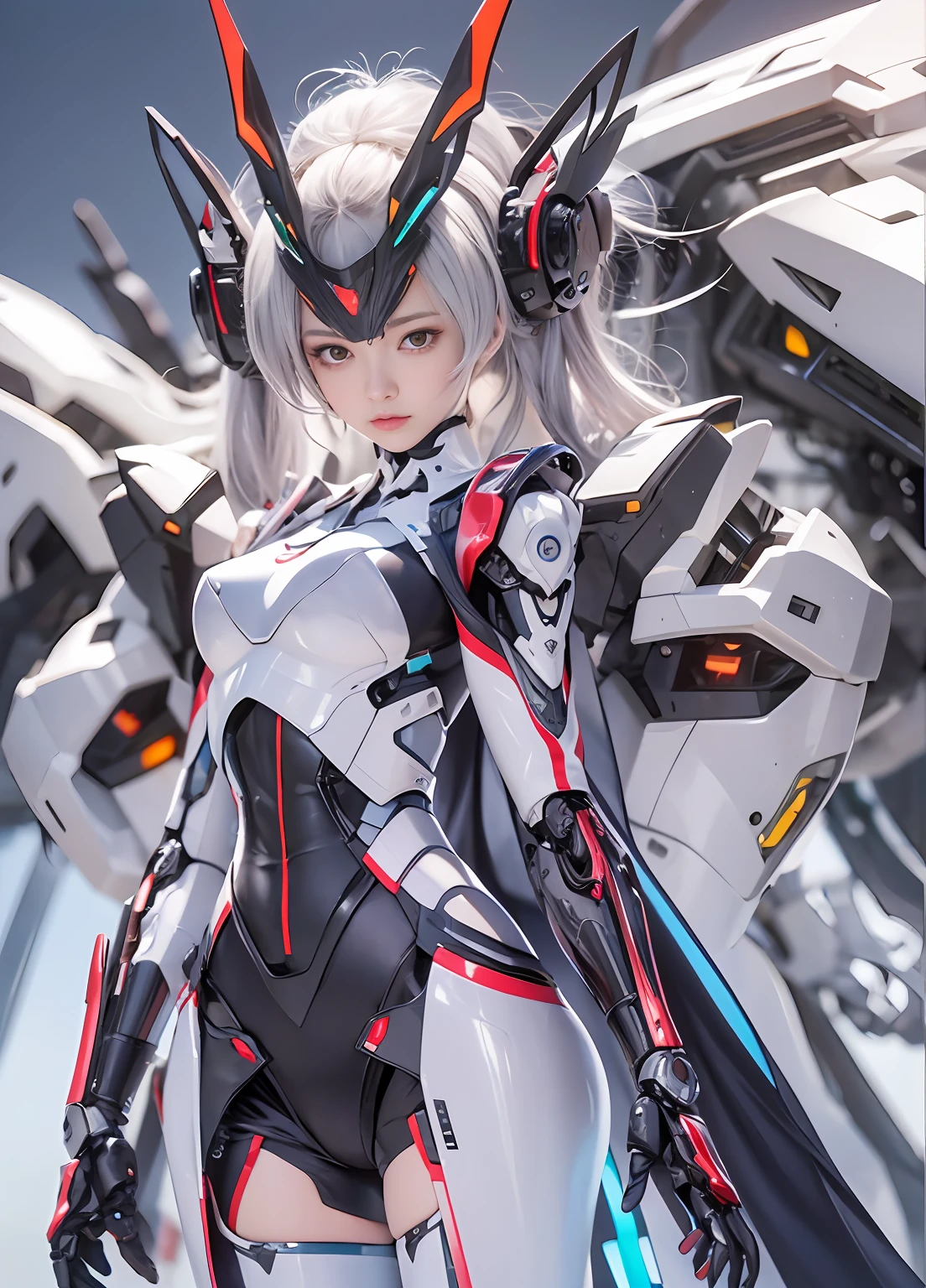 Top Qualität、Meisterstück、Eine hohe Auflösung、Arad-Frau in einem futuristischen Anzug mit Flügeln und Schwert, Mädchen in Mecha-Cyber-Rüstung, cyberpunk anime girl mech, Anime-Roboter gemischt mit Bio, mechanisiertes Walkürenmädchen, perfekte Anime-Cyborg-Frau, süßes Cyborg-Mädchen, weiblicher Mecha, Einfache futuristische Cyborg-Kaiserin, schönes Cyborg-Mädchen, schönes Roboter-Charakterdesign,((superrealistische Details))， Realistisches Character Art Rendering 8 K, Anime-Roboter