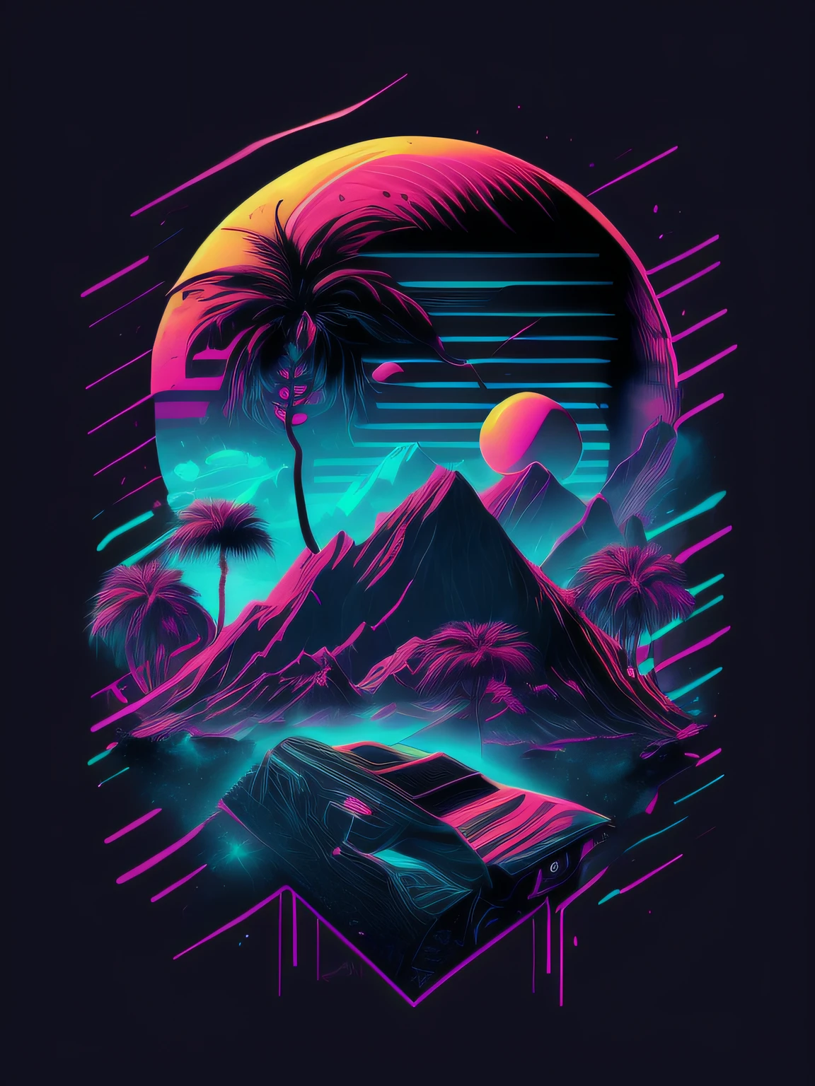 psicoloo, vector image, t shirt design, isolated, black backdrop, futuristic 3D illustration