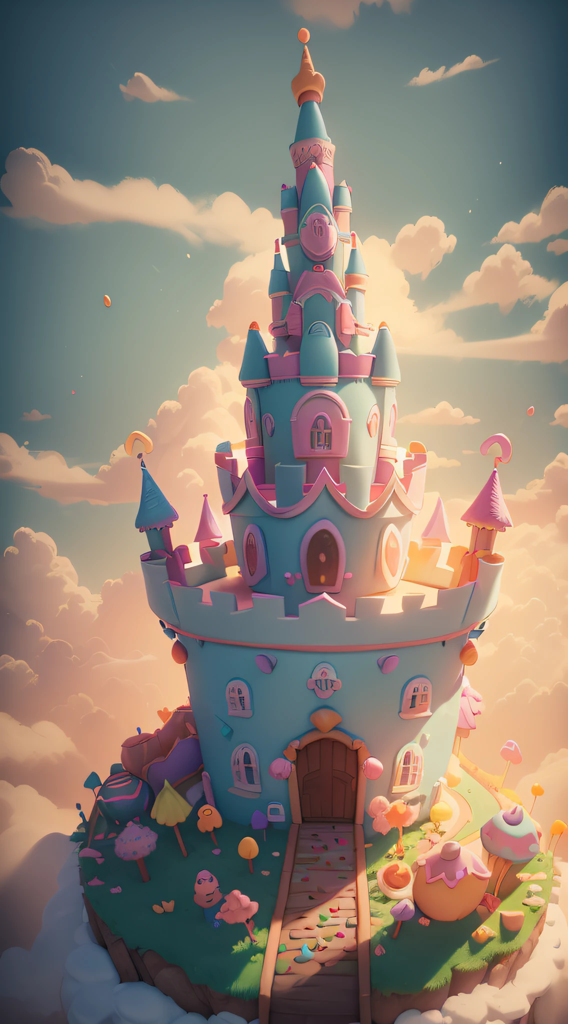 (f/2.4:1.2) (cute:1.3) (joyful:1.2) (colorful:1.2) (vibrant:1.2) (vivid:1.2) (a funny crooked castle 🏰 made with donuts:1.3) (candy sticks:1.2) (leaning:1.2) (sweet) (masterpiece) (cartoon lighting) (toon shading:1.2) (phone wallpaper) (ultra high detaild) (unreal engine 5) (confetti:1.3) (soft cartoon clouds:1.2)