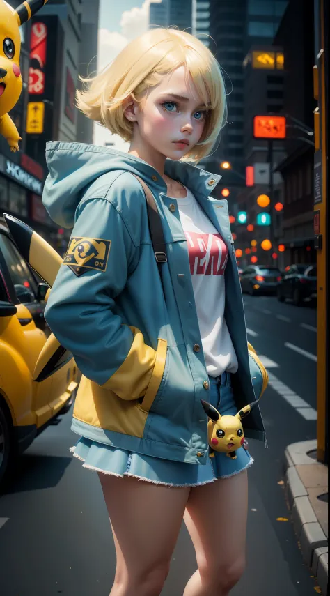 pokémon, pikachu coat，surrealism, realism, cinematic lighting, fuji film, sony fe, sony fe gm, hyper hd, masterpiece, high quali...