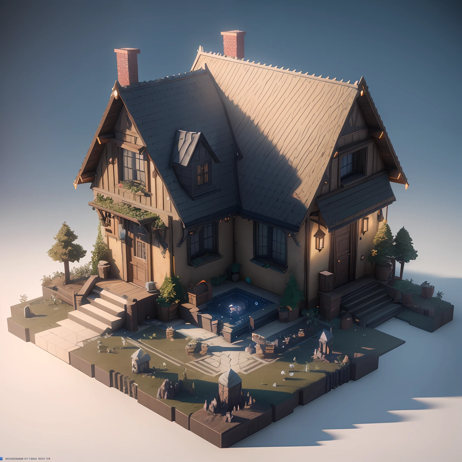 Isometric perspective,whitebackground,3D Rendering,realistic style,The Wizard's House,vray render,Art Station, hiquality, Ultra-high-definition details,Concept design,Monomer Building,cinematiclight, Very High Definition, High Details, 8K, hyper realistic, high detail, Cinematic, 35mm lens, f/ 1. 8, Global Illumination,Realistic lighting,unreal engine rendering,3D-субстанция, Octane rendering,(HDR:1.3)