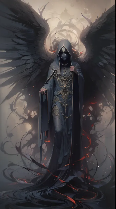 striking illustration of the Angel of Death, A mysterious and ethereal figure who guards the threshold between life and death. H...