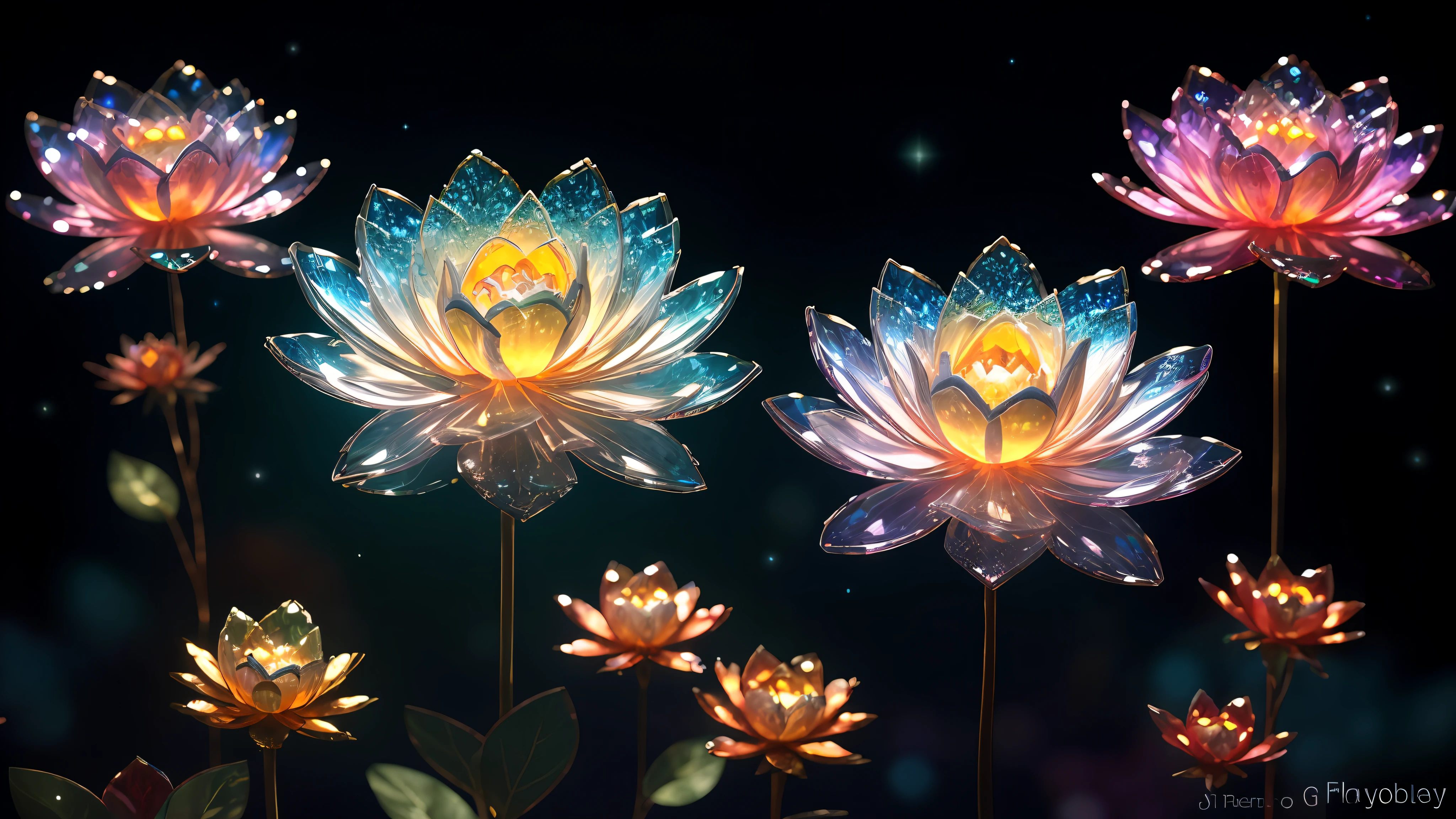 crystal lotus, fantasy, galaxy, transparent, sparkling, sparkling, brilliant, colorful, magical photography, dramatic lighting, photo realism, ultra-detailed, 4k, depth of field, high resolution