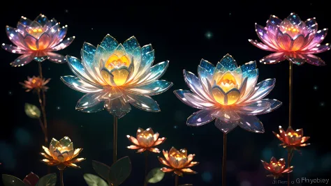 crystal lotus, fantasy, galaxy, transparent, sparkling, sparkling, brilliant, colorful, magical photography, dramatic lighting, ...