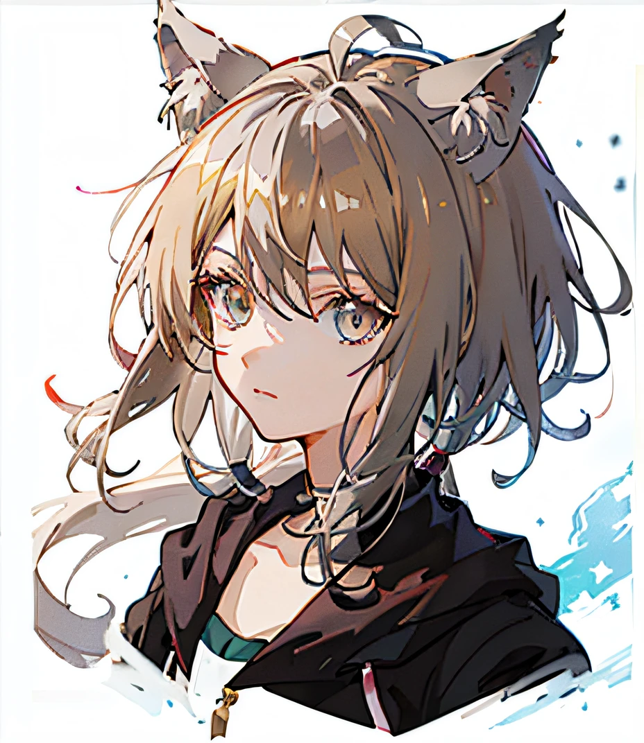 estilo animado, rin kagamine，Chica de anime con cabello plateado y ojos rubios，Estilo de arte anime Moe, estilo animado. 8K, Chica anime con orejas de lobo, vrchat, personaje de estilo anime,  anime estilizado, Estilización de anime, Linda chica lobo anime, hecho con estudio de pintor anime, estilo de arte animado，（（Cabello que cambia de plateado a negro）），Ojos dorados oscuros，