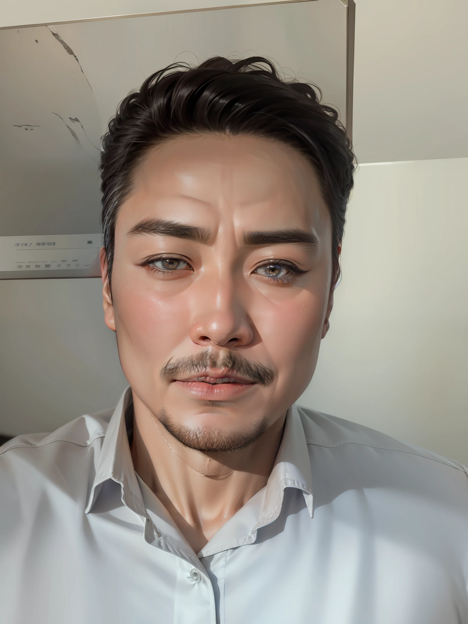 统一 8k 壁纸, ultra - detailed, tmasterpiece, Best quality at best, primitive，tmasterpiece，ultra fine photos，，best qualtiy，超高分辨率，Photoreality，delicated face，Vibrant eyes，（seen from the side），Highly detailed skin，Realistic details of skin，Visible Pore，tack sharp focus，volume fog，8K  UHD，digital SLR camera，high qulity，filmgrain，photo-realism，Business people，Workplace manager，gentleman，Refreshing hairstyle，Asian people，Chinese iodine alcohol men。