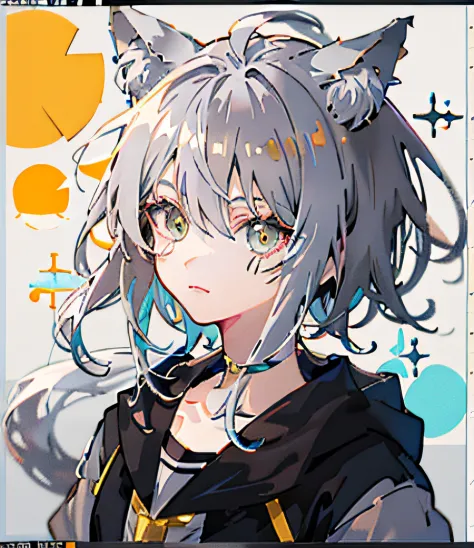 Style anime, （（（Black gradient silver hair））），kagamine rin，Anime moe art style, Anime style. 8K, Anime girl with wolf ears, vrch...
