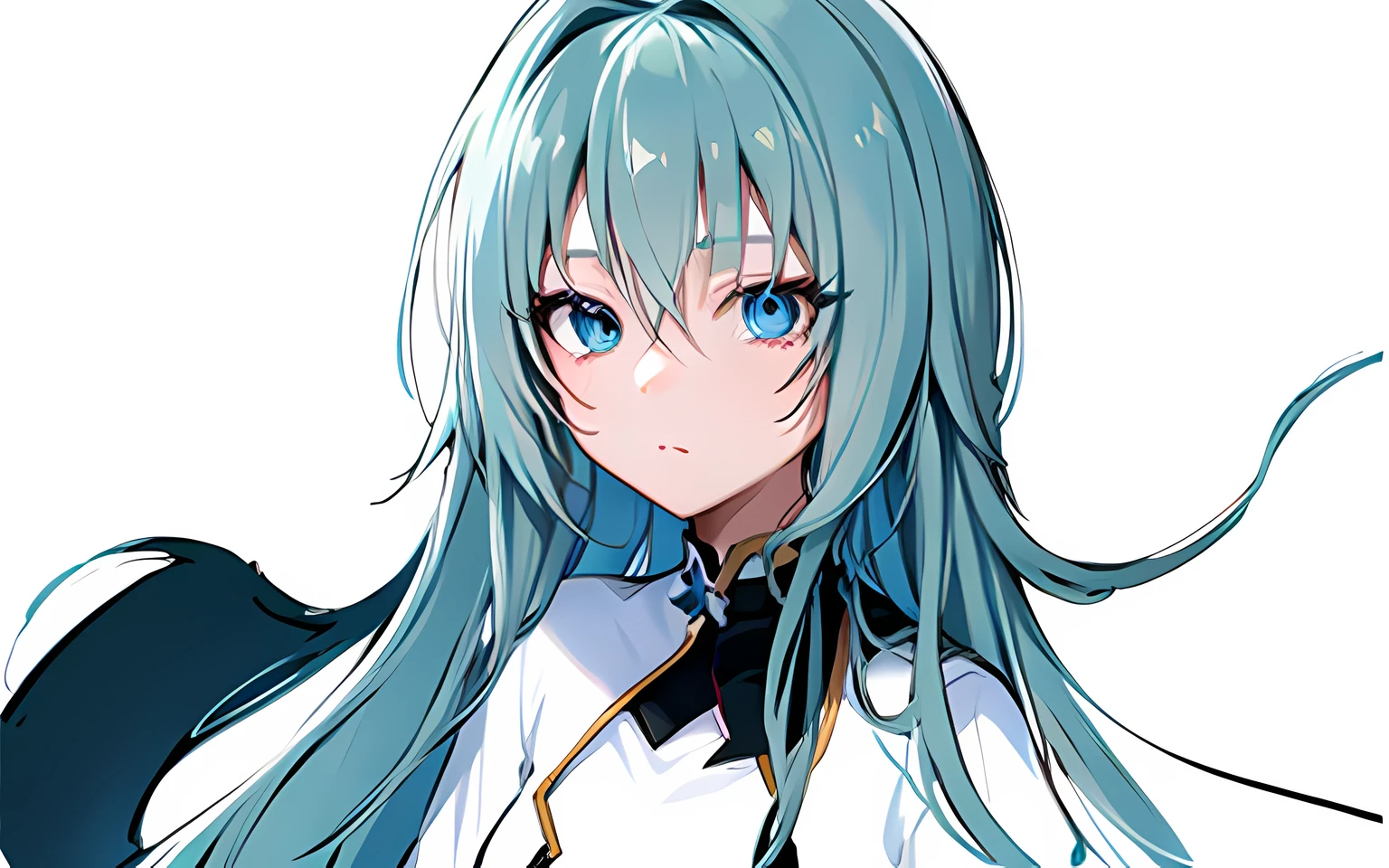 Anime girl with long hair and blue eyes, clean anime outlines, flat anime style shading, anime shading), anime shading, thick black lineart, in an anime style, Anime moe art style, Detailed anime soft face, linear art, thick line art, Line sketch!!, thick lineart, subtle anime style, Anime Stylization, no shade ，White hair，There are fingers