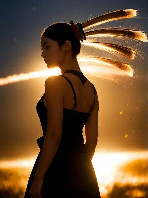 (best quality, masterpiece), 1girl, samurai, particle, wind, looking at viewer, fox ear, backlighting, upper body, pose