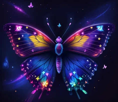 Colorful butterflies with stars and milky way background, Cosmic Butterfly Nebula, cyberdelic，Fluid，butterflys，Dyeing，Ultra-clear image quality