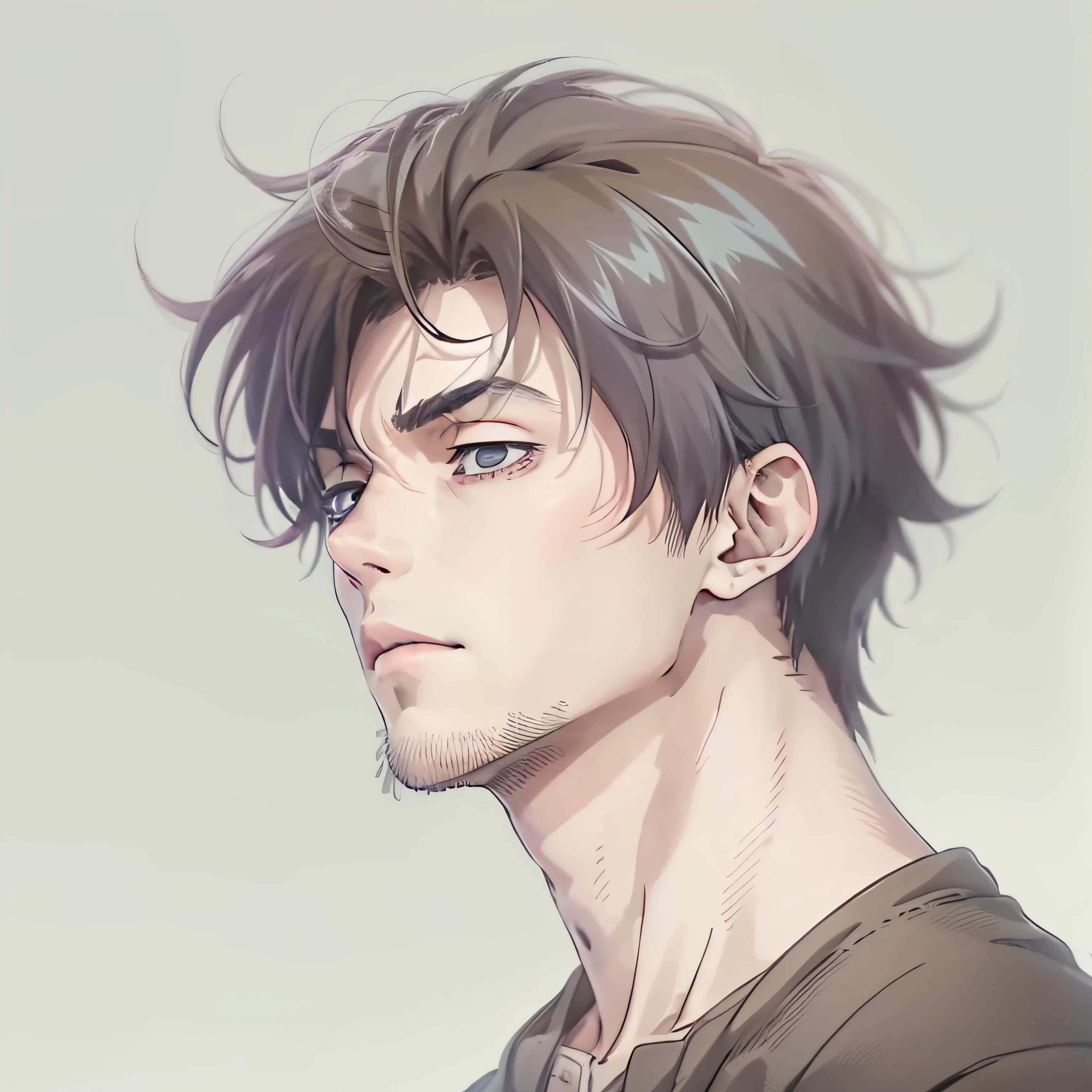 anime handsome guy, Anime portrait of a handsome man, age 30s、A dark-haired, White background