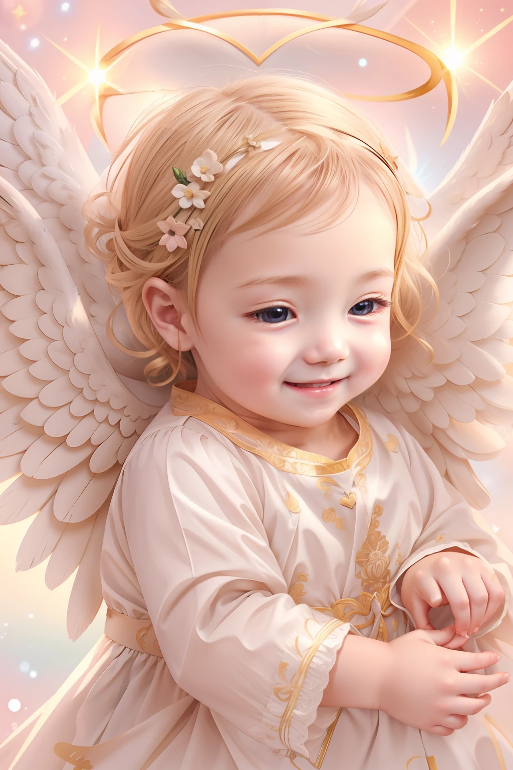 Bendiciones de los ángeles､fondo brillante、marca del corazon、sensibilidad､Una sonrisa、amable､Ángel bebé