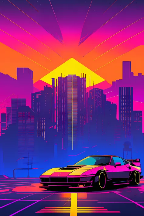 (nvinkpunk:1.2) (SNTHWVE style:0.8) Corvette, lightwave, Sunset, Intricate, Highly detailed