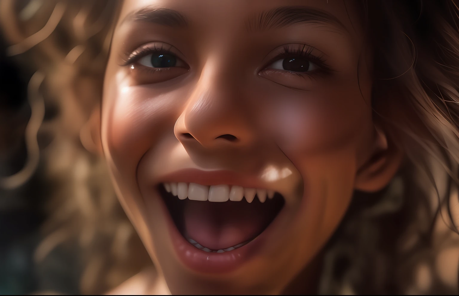 Smiling girl with long hair and a big smile on her face - SeaArt AI