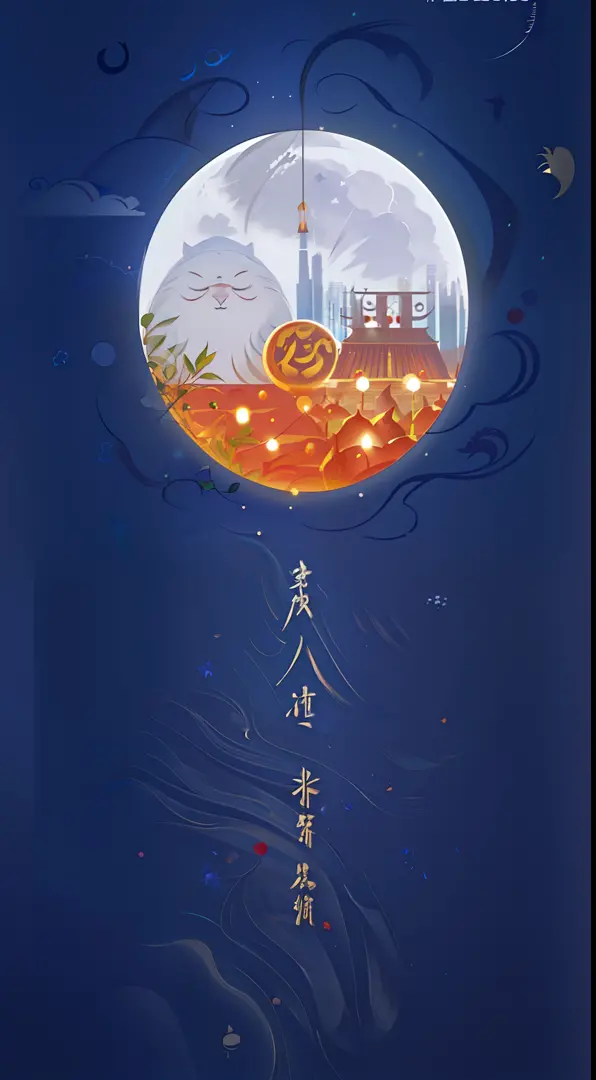 filmposter, The moon and the brain, chinese surrealism, Chiba Yuda,Mid-Autumn Festival，reunion，Moon cake，Poster illustration