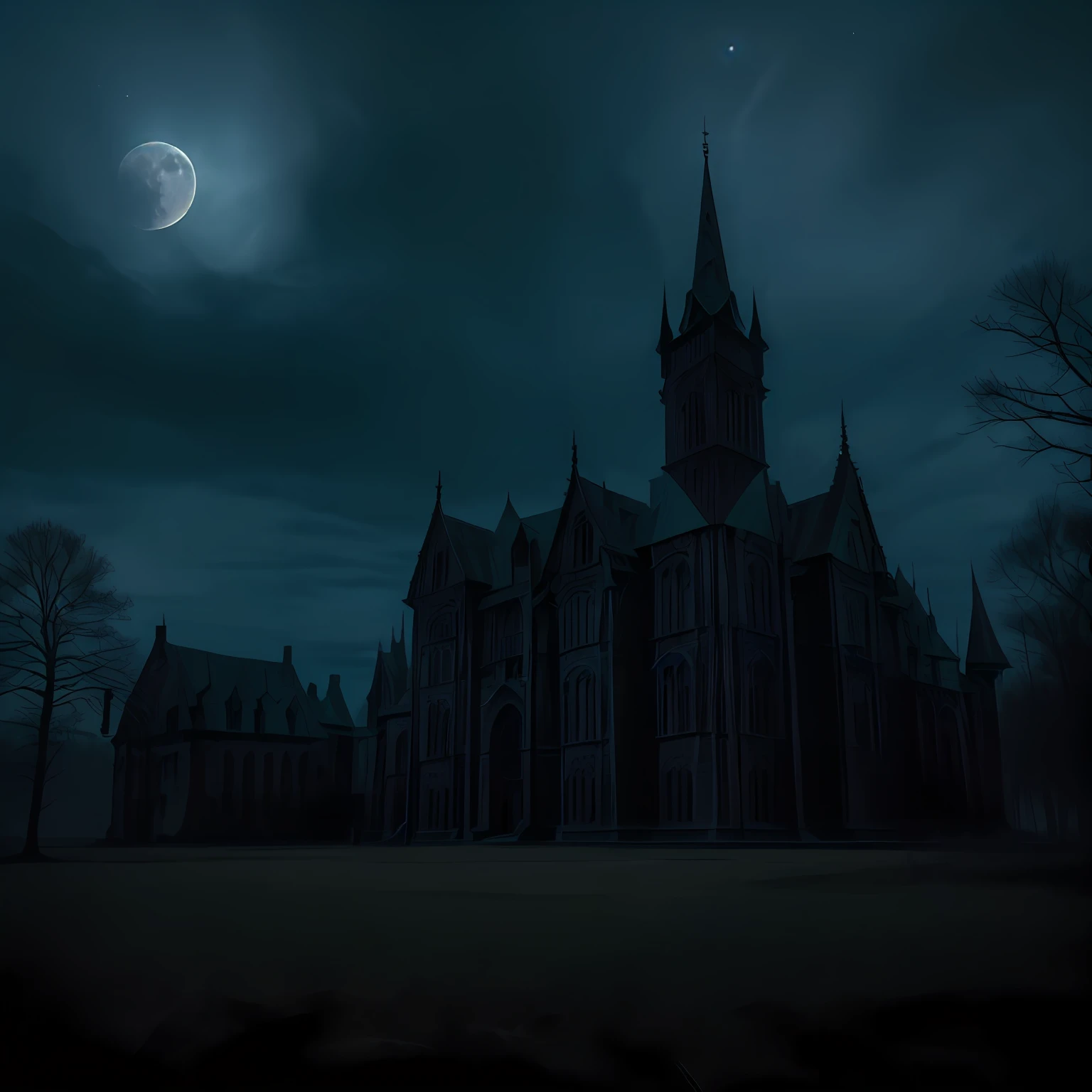 "((Dark Castle)), gothic architecture, eerie atmosphere, eerie lighting, moonlit sky, imposing structure, soaring spires, shadowy figures, ethereal presence, ancient history, secrets hidden within walls, ominous atmosphere"