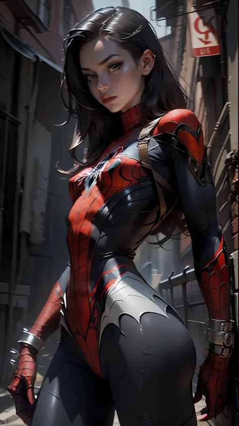 Beautiful woman detailed defined body using spider man cosplay, small breasts,nice ass