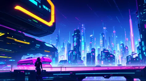 Futuristic city with, in a futuristic cyberpunk city, cyberpunk city in the distance, in front of a sci fi cityscape, Digital cyberpunk anime art, futuristic urban background,, detailed neon cyberpunk city, Futuristic city landscape, anime cyberpunk art, c...
