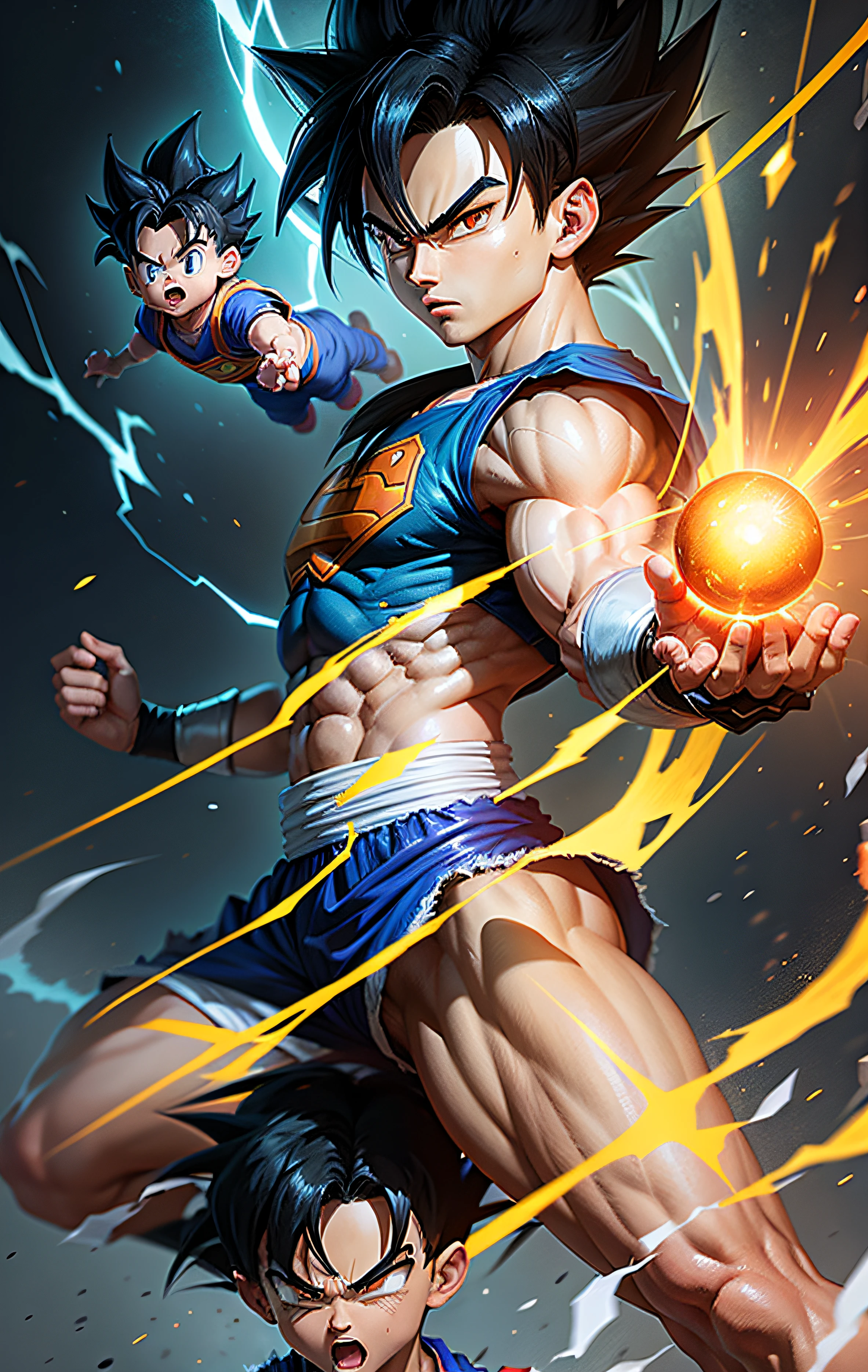 Dragon ball goku and gohan fighting over a ball - SeaArt AI