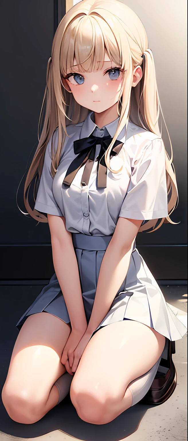 Anime girl sitting on the ground with her legs crossed - SeaArt AI