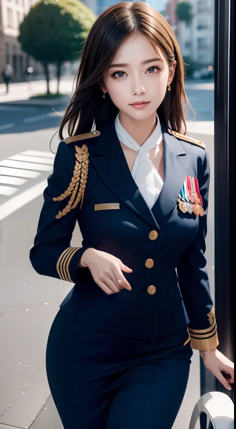 （RAW photos，HighestQuali），（dynamicposes)，Full body like，The uniform of a flight attendant，（realisticlying，realisticlying：1.3），Hi...