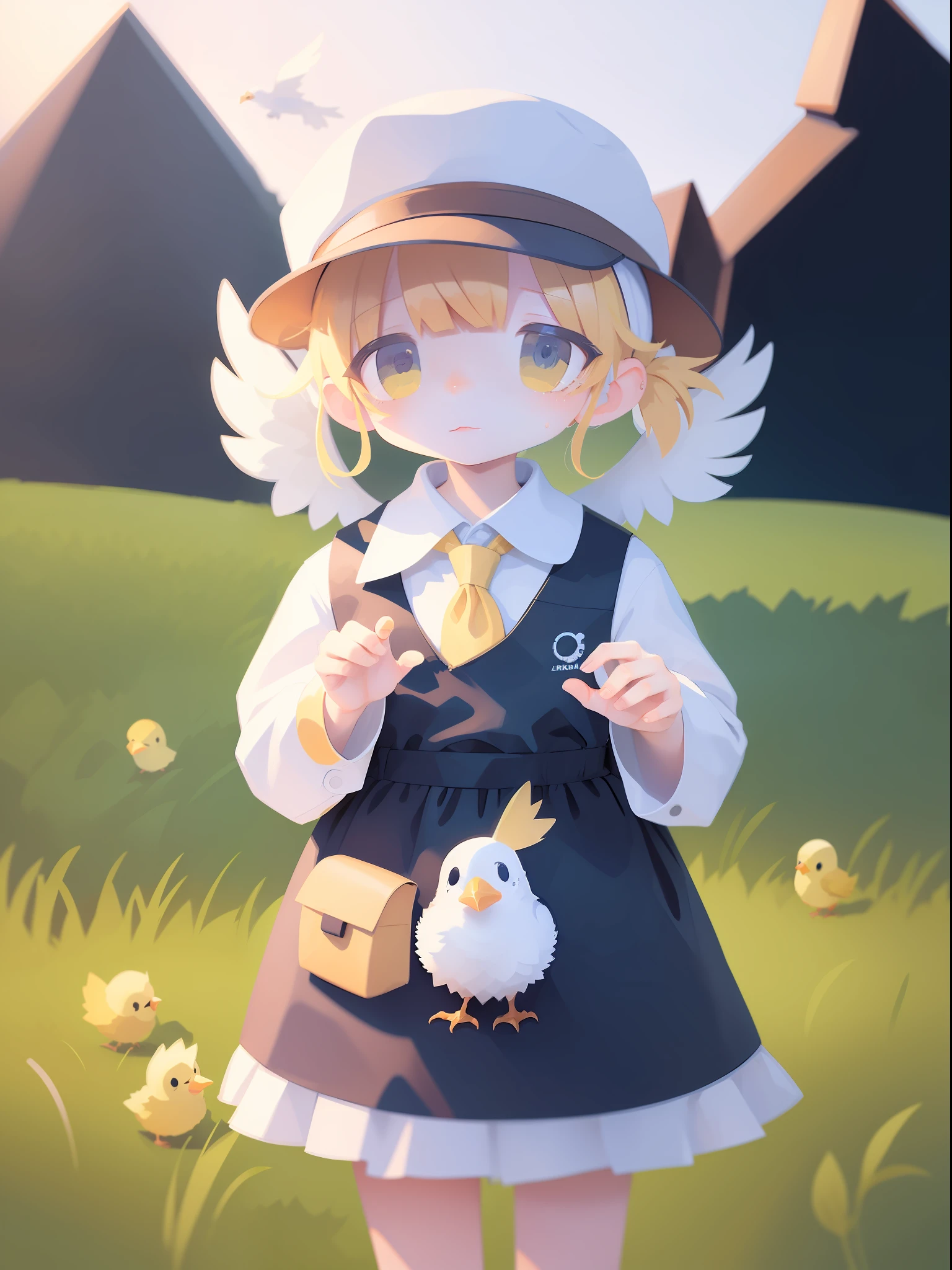 a bird、Chick、ranch background