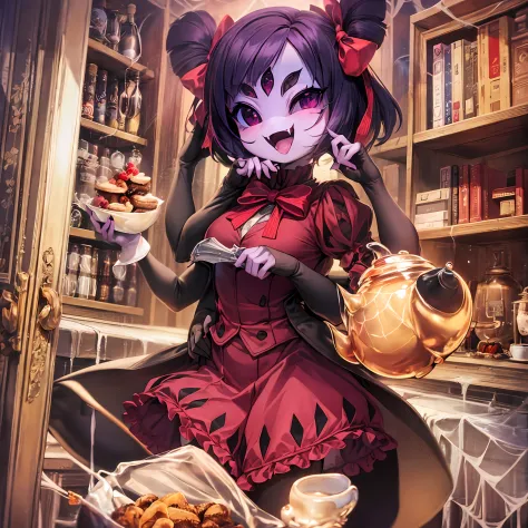 masterpiece, best quality, a beautiful and detailed portriat of muffet,(muffetwear), monster girl,((purple body:1.3)),humanoid, ...