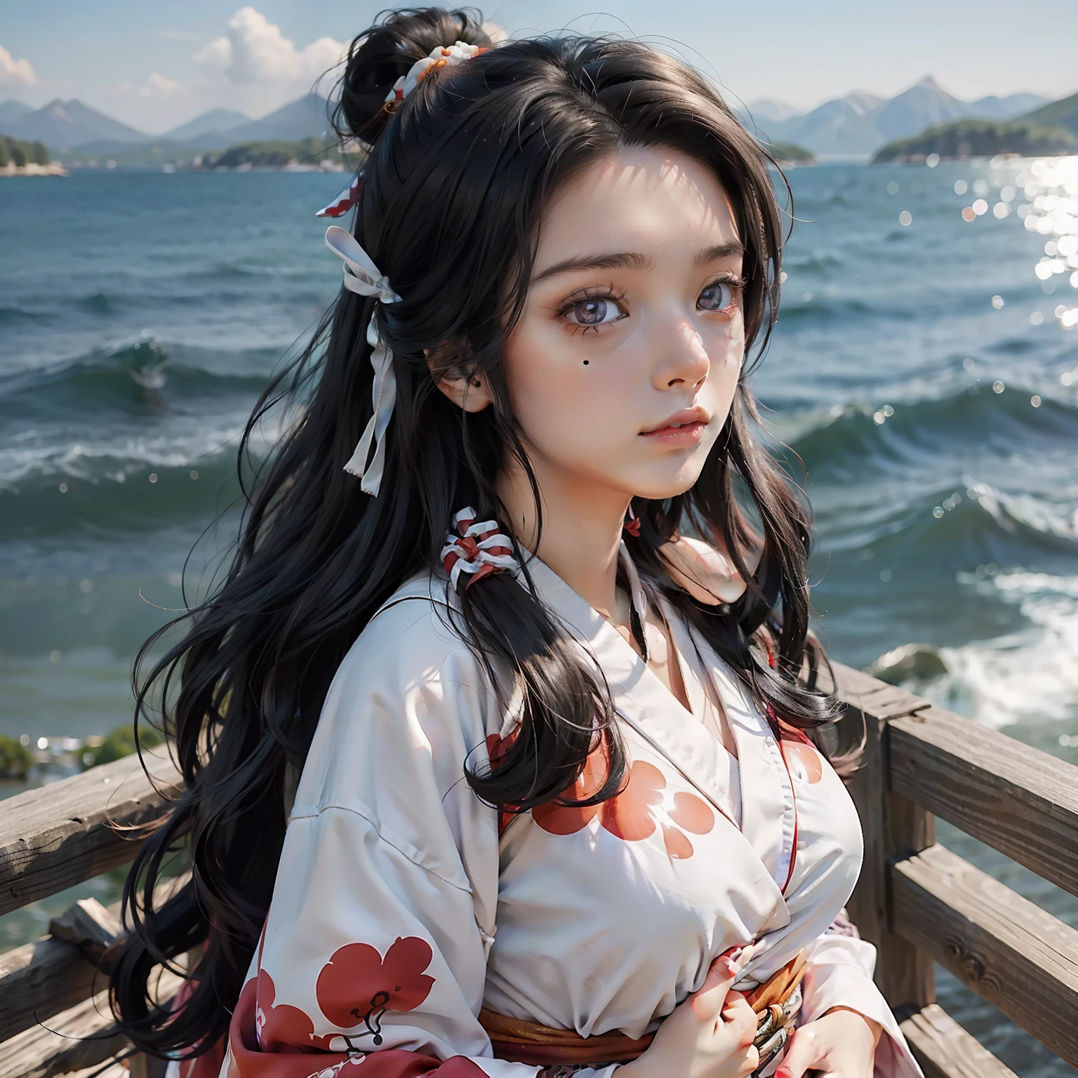 (masterpiece), (best quality), (1girl), solo, sexy, big breast, Nezuko DS, kimono, black hair, Nezuko cosplay, Nezuko costume