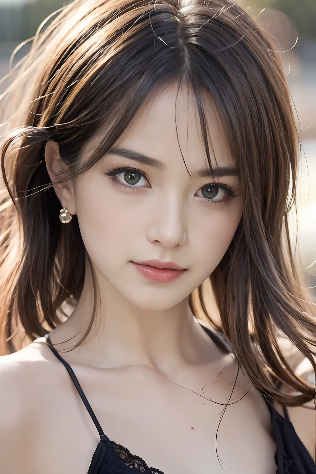 (8K, Raw photo, Photorealistic:1.25) ,( Lip gloss,Glossy finish, Glossy skin, Best Quality, 超A high resolution, chromatic abberation, Caustics, Wide light, Natural Shadow) look with serenity and goddess-like bliss to the spectators,(depth of fields:1.6), (colorful unfocused lights on background:1.2) ,very natural make-up,Shot on a cloudy day . Slender eyes.Downcast eyes. The distant look in her eyes,55 years old.Wearing a gorgeous summer dress、(The upper part of the body)(Long gorgeous hair)(Stylish as a professional model)