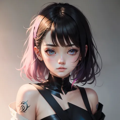 Line Art,a woman of agnes cecile、Bright design、PastelColors、Ink dripping、autumn lights 、Bangs、quill、Beautuful Women、Eyebrows are visible、Beautuful Women、Beautie、long lashes、fine portrayal、Precise depiction。Line drawing。A Japanese Lady。Short black hair。The ...