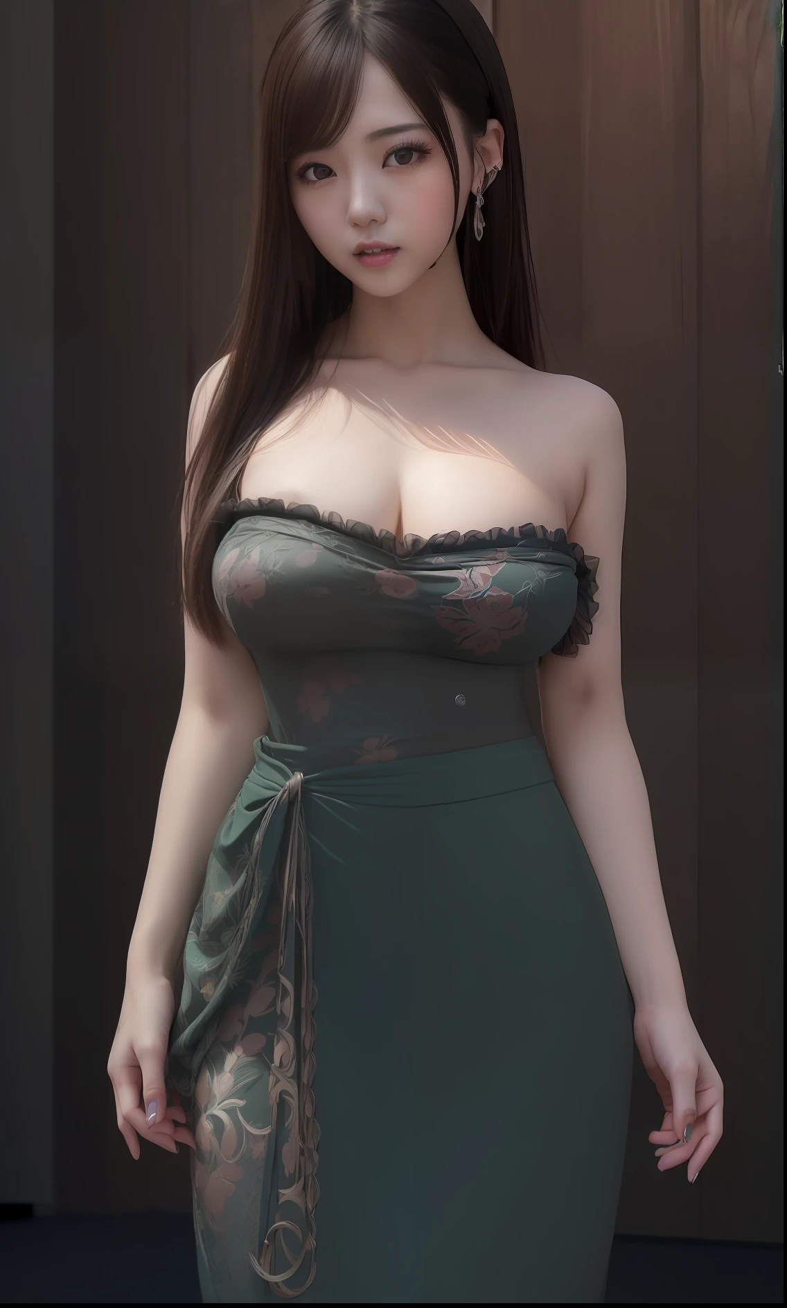 A close up of a woman in a green dress posing for a picture - SeaArt AI