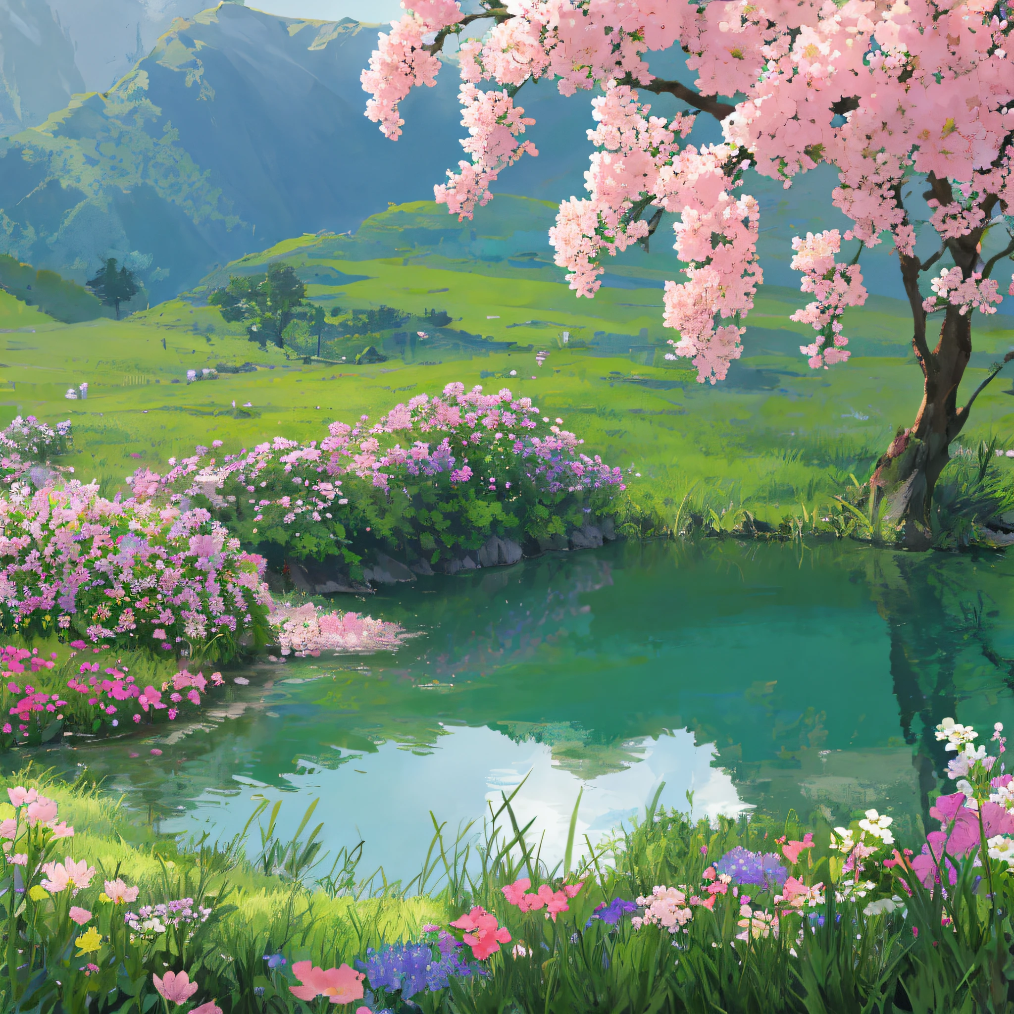 flowers,garden,lake