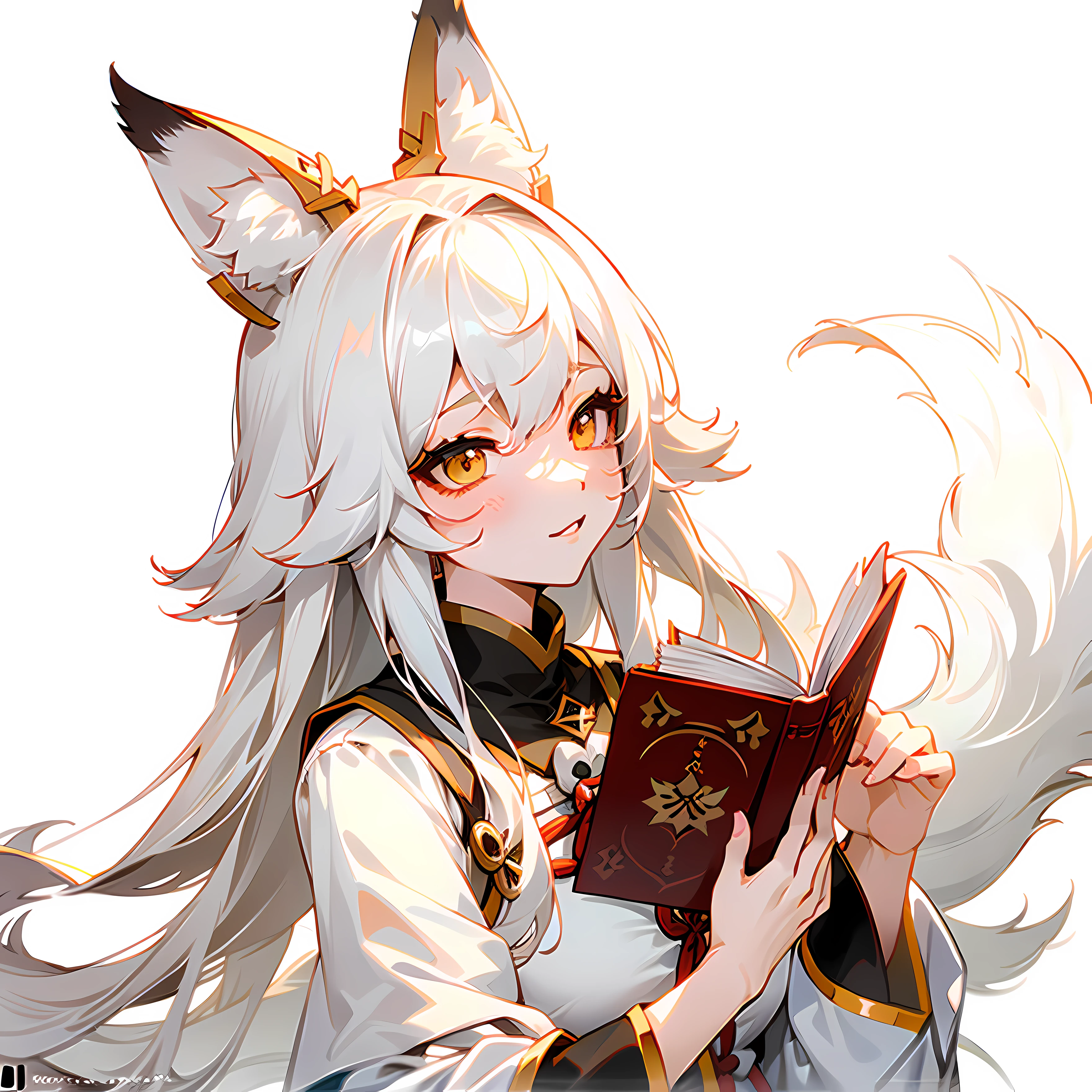 Anime girl with white hair and a book in her hands - SeaArt AI