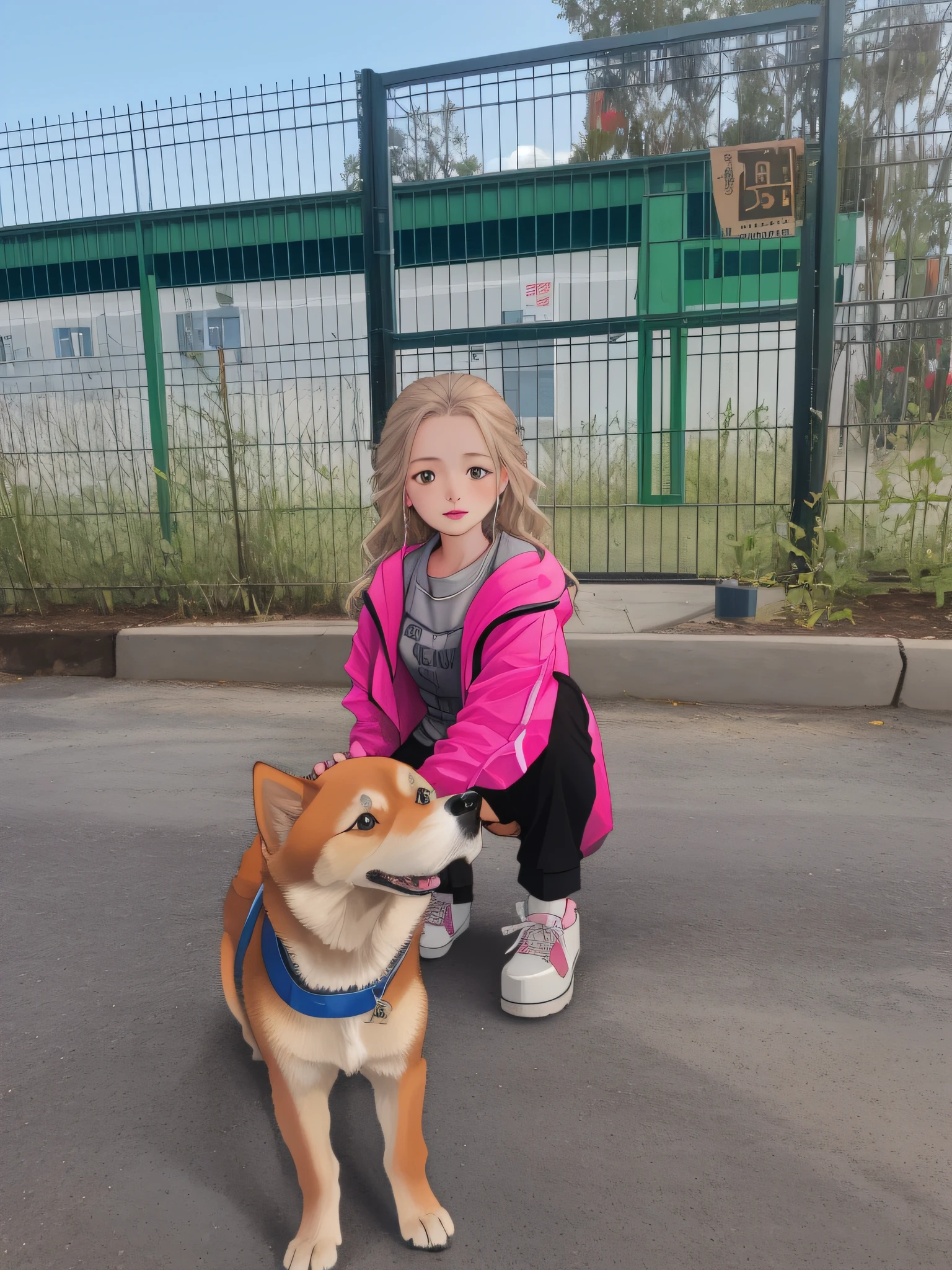 In the parking lot, a little girl petting a dog, nikolay, by Emma Andijewska, 8K)), dasha taran, ekaterina, Shibu Inu, shiba inu, with stray dogs, by Anna Haifisch, very very low quality picture, by Hristofor Zhefarovich