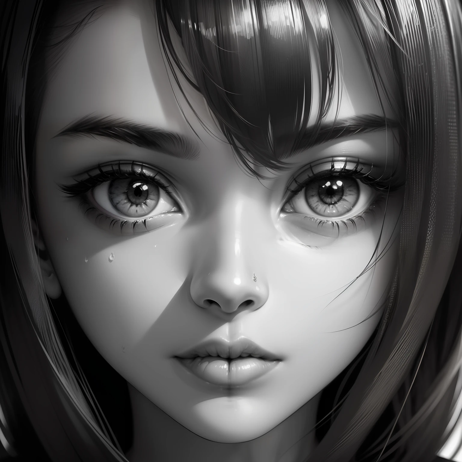 ((masterpiece, best quality, ultra-detailed, high-resolution)), solo, beautiful girl, gleaming eye, perfect eye, age 15, black white gold theme,