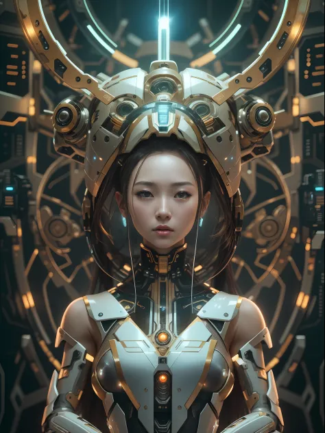 In this breathtaking 8K portrait photo, a beautiful cyborg robot girl in the style of "Goddess of Victory Nikke" captivates with...