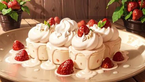 masterpiece, high quality, best quality, strawberries with cream, foodphoto,