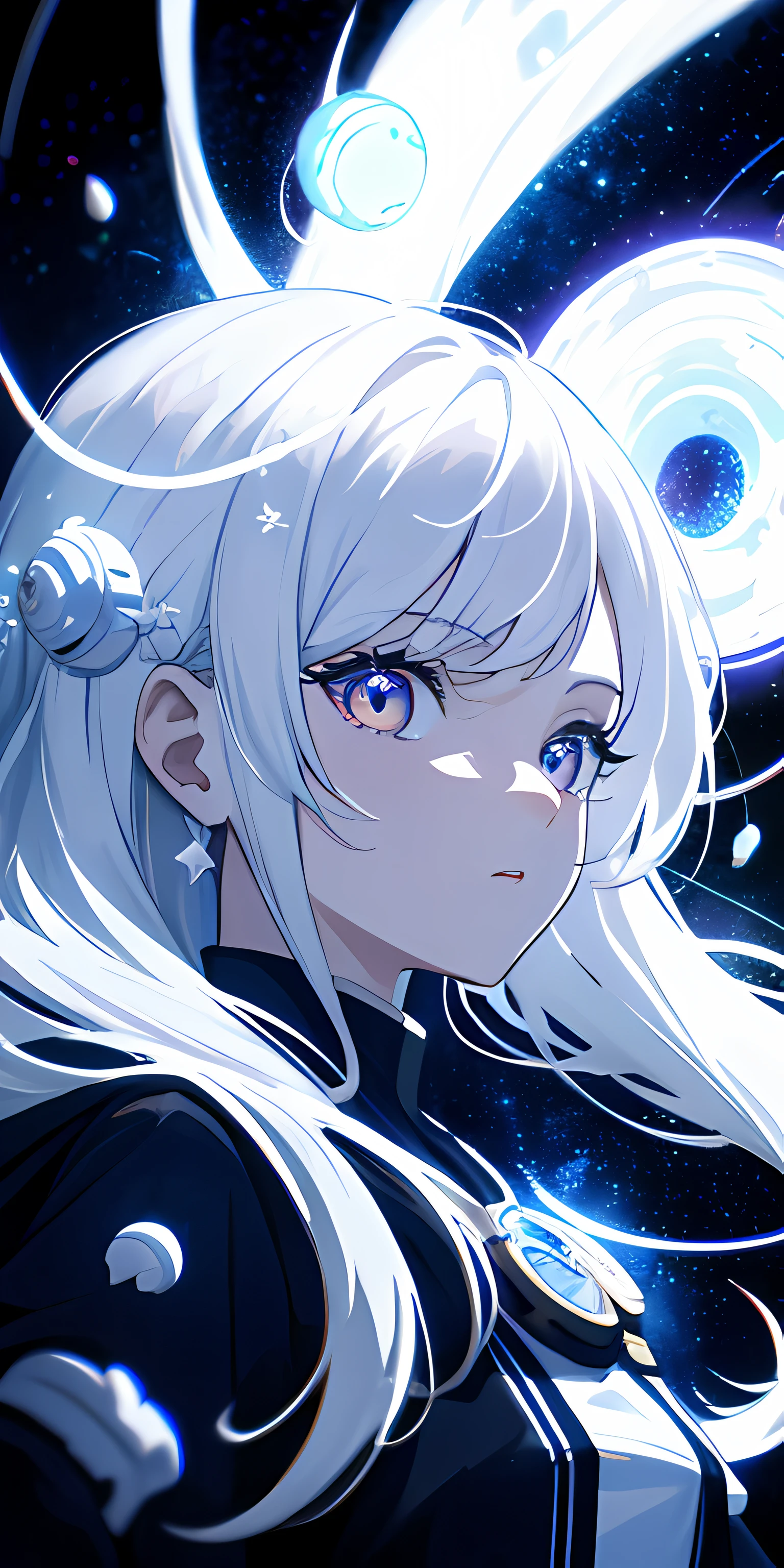 1girll, White hair, pupils in - SeaArt AI