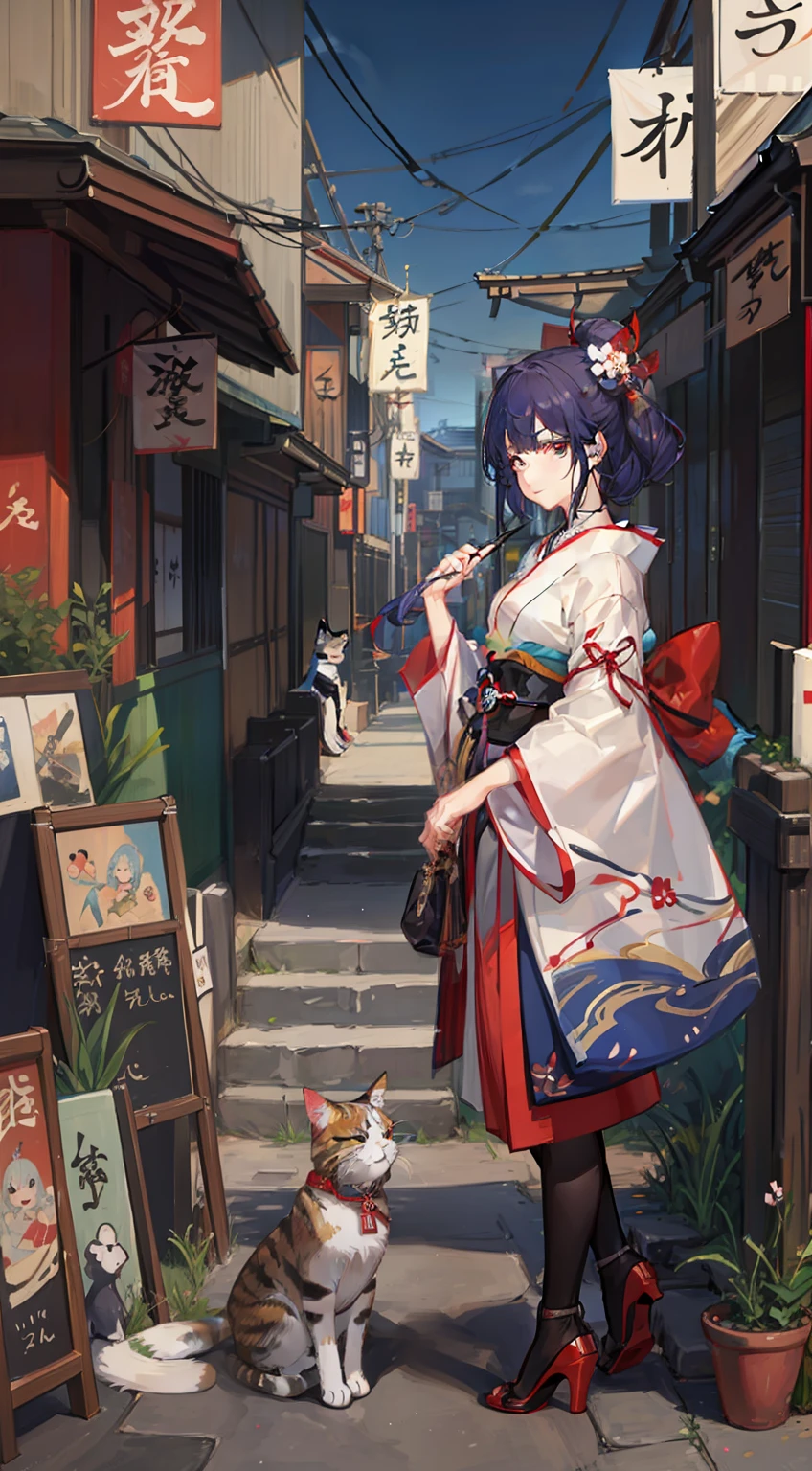 ukiyoe painting、kabuki、Pixel art、games、jpn、Hinomaru、Samurai、8K、Girl with a cat