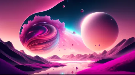 A highly detailed surreal airbrushed art，Dopamine flows from Venus，Walk through the space into me, Pink, CGSesociety, illusory engine, 8K, Renders, .CGI, concept-art, trending on artstationh, Dutch prime time, Ddreamlike style