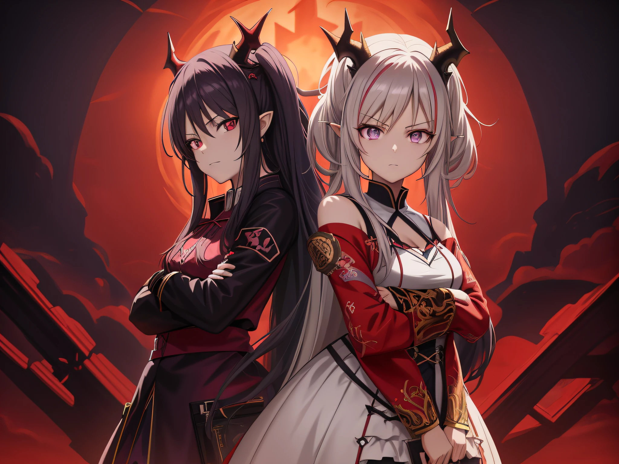 Anime girl standing next to the devil in a dress, demon anime girl, style of anime4 K, Anime art wallpaper 8 K, Badass anime 8 K, demon slayer artstyle, anime in fantasy style, Anime art wallpaper 4 K, Guviz, Anime art wallpaper 4k, 2. 5 D CGI anime fantasy artwork, Demon Girl