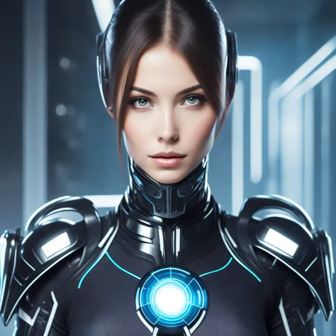 a beautiful girl in cybernetic suit
