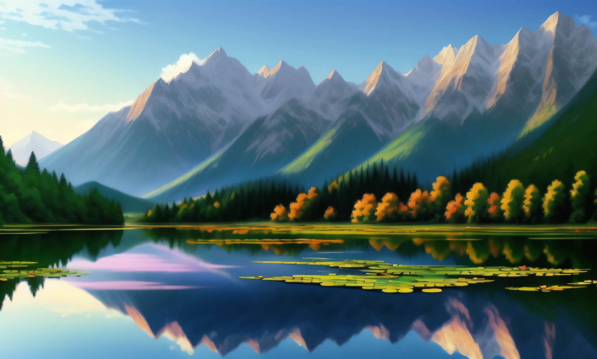 Lake painting with water lilies and mountains as background, anime beautiful peace scene, anime landscape wallpapers, beautiful anime scenery, Anime landscape, Detailed scenery —width 672, Anime Nature, anime nature wallpap, beautiful lake background, landscape artwork, Anime landscapes, ross tran. scenery background, beautiful anime scenes, Beautiful wallpaper, anime countryside landscape, peaceful landscape