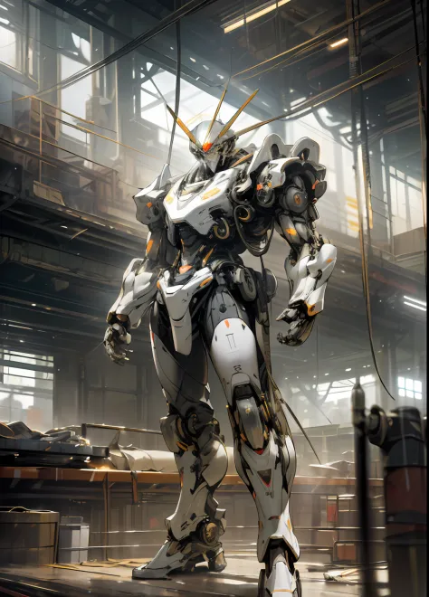 Photorealistic, Hyperrealistic, Hyperdetailed, masterpiece, best quality, 8k, natural lighting, soft lighting, sunlight, ultra wide shot (giant_robot manufactured, cutaway view of mechanical torso, glowing core, wires, mechenical parts, mechanical legs, me...
