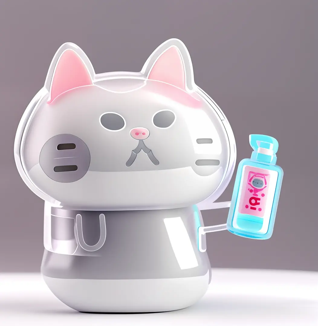 With one cat，There was a bottle of water and a bottle of liquid, toxic cat, fat chibi grey cat, liquid cat, Kawaii cat, Cute:2, character is covered in liquid, telegraph stickers, stickers illustrations, microscopic cat, cat drinking milk, clean cel shaded...